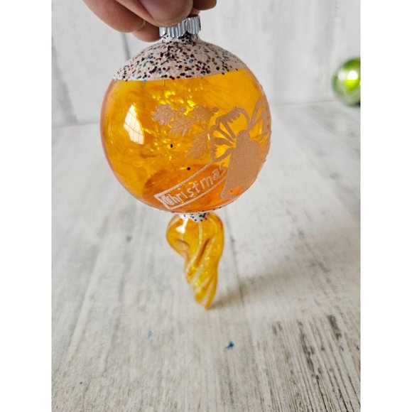 Vintage radko shiny Brite yellow tinsel glitter greetings bell spiral ornament X - Picture 3 of 8